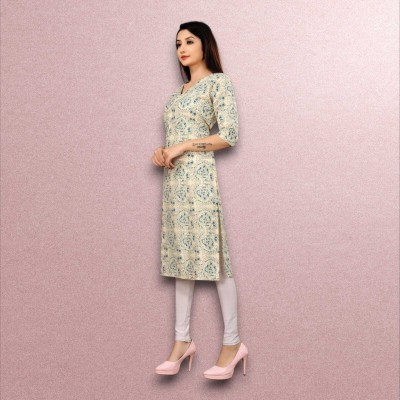 PINKYTEXTILE Women Printed Straight Kurta(Beige)