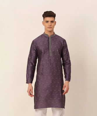 Jompers Men Embroidered Straight Kurta(Purple)