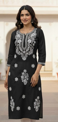 TSQUARE Women Embroidered, Chikan Embroidery, Paisley Straight Kurta(Black, Green, Red, Orange, Pink, Purple)