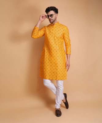 Colorbenz Men Printed Straight Kurta(Yellow)
