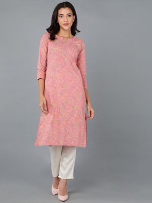 AHIKA Women Printed Straight Kurta(Pink)