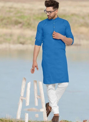 Rashmi Genz Men Printed Straight Kurta(Blue)