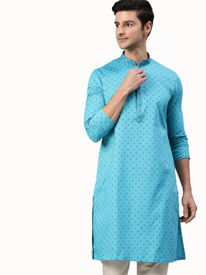 Manthan Men Printed Straight Kurta(Blue)