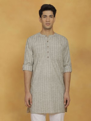 VASTRAMAY Men Striped Straight Kurta(Green)