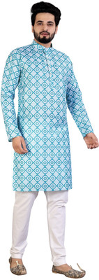 BBSTEXTILES Men Printed A-line Kurta(Light Blue)