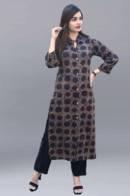 FANCIFY Women Printed Straight Kurta(Brown)