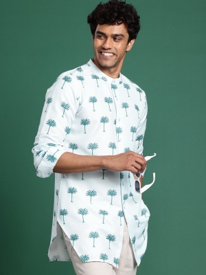 Sangria Men Printed Straight Kurta(Blue)