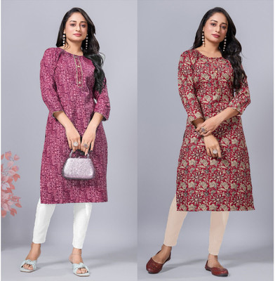 SIMPLYETHNIC Women Printed Straight Kurta(Multicolor)