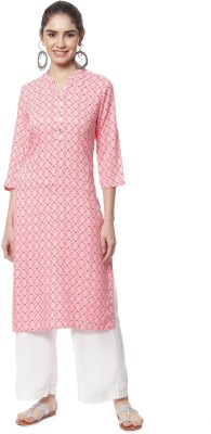 RANGRITI Women Printed Straight Kurta(Pink)