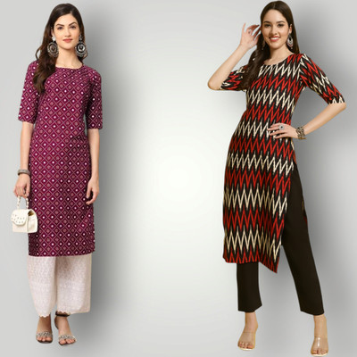 KALLAXI Women Printed Straight Kurta(Multicolor)