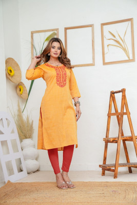 Mehsoos Fashion Women Embroidered, Solid Straight Kurta(Yellow)
