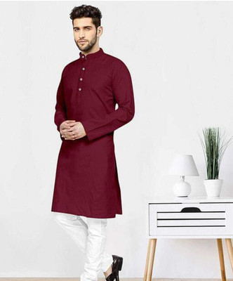 Shree Dutt Creation Men Solid Straight Kurta(Maroon)