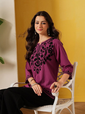 Fembliss Women Embroidered Straight Kurta(Black)