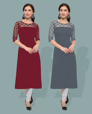 Maheshvi Women Self Design Straight Kurta(Grey)