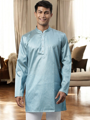 Tattva Men Geometric Print Straight Kurta(Light Blue)
