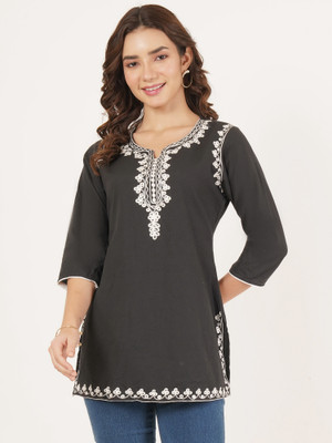 Ethic Glance Women Embroidered A-line Kurta(Black)