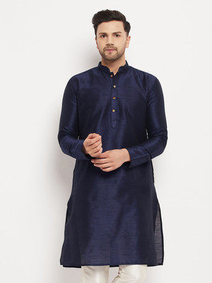 VM Men Solid A-line Kurta(Dark Blue)