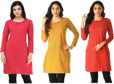 MTI FASHIONS Women Floral Print A-line Kurta(Red, Pink, Orange)