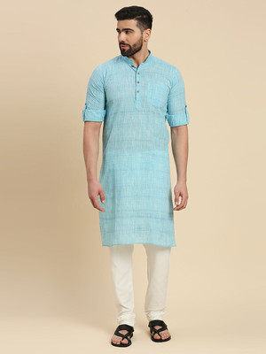 Rajubhai Hargovindas Men Self Design Straight Kurta(Blue)
