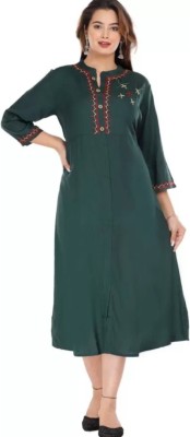 Skc Women Solid A-line Kurta(Green)