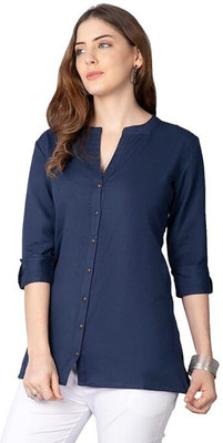 HSINTERNATIOAL Women Solid Straight Kurta(Dark Blue)
