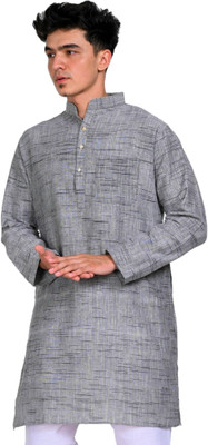 Aryah More Men Self Design Straight Kurta(Grey)