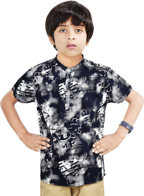 NirvaanaTrends Boys Printed Straight Kurta(Dark Blue, White)