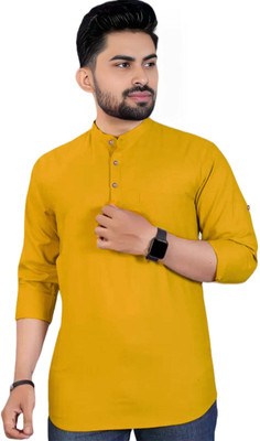 BHUVIKOO Men Solid A-line Kurta(Yellow)