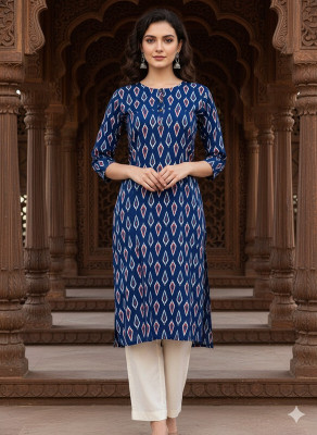 Saka Designs Women Printed Straight Kurta(Blue)