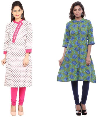 Hrinkar Women Printed Straight Kurta(Multicolor)