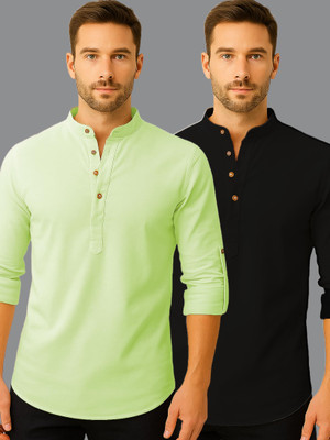LENIA Men Solid A-line Kurta(Light Green)