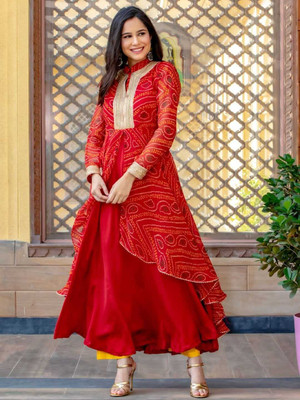Adini Women Printed Anarkali Kurta(Red)