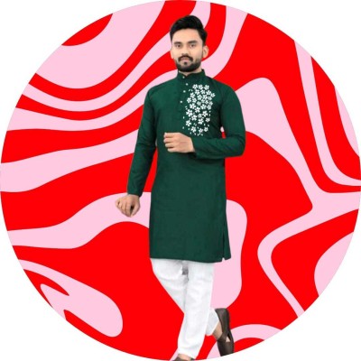 Mamta Biswas Men Printed Straight Kurta(Green)