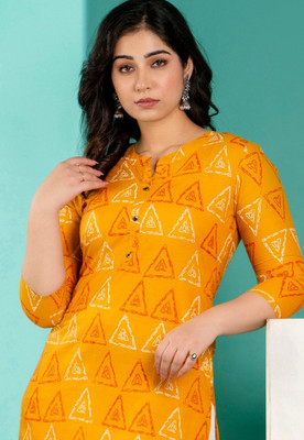 Surhi Women Printed Straight Kurta(Yellow)