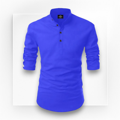 ETHNICSUTRA Men Solid Straight Kurta(Dark Blue)