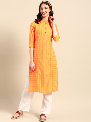 Sangria Women Striped Straight Kurta(Yellow)