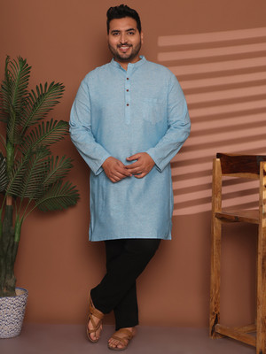 ED PLUS Men Solid Straight Kurta(Light Blue)