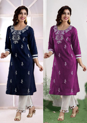 SISTO Women Embroidered Straight Kurta(Multicolor)