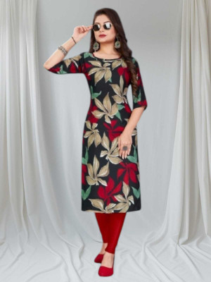 SUMITA SAREE Women Printed Straight Kurta(Black)