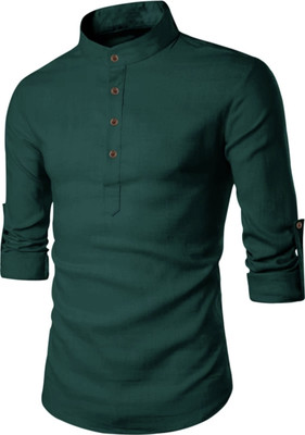 S KUADA Men Solid Straight Kurta(Dark Green)