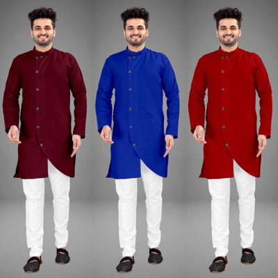 DIAMOND CLUSTER Men Solid Trail Cut Kurta(Multicolor)