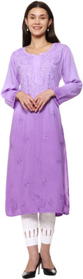 Awadhmart Women Chikan Embroidery Straight Kurta(Purple)