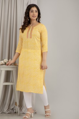 Surhi Women Printed Straight Kurta(Yellow)