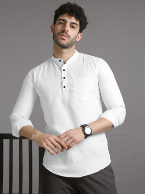 NTIFIC Men Solid Straight Kurta(White)
