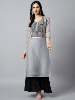 ANOUK Women Self Design Straight Kurta(Grey)