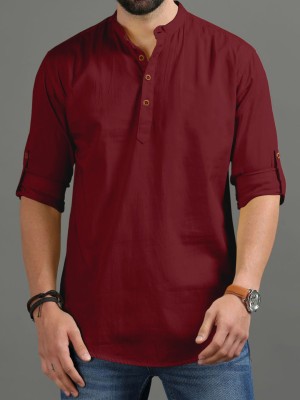 SIGMAN Men Solid Straight Kurta(Maroon)