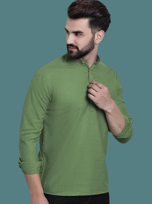 COSLETIC Men Solid Straight Kurta(Green)