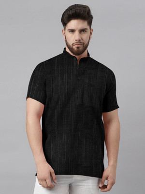 MK WORLD Men Solid Straight Kurta(Black)