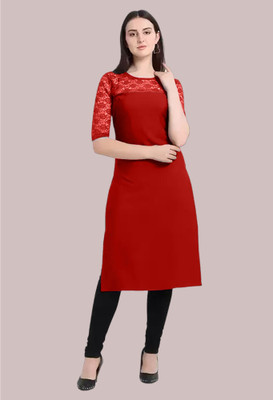 Maheshvi Women Embroidered Straight Kurta(Maroon)