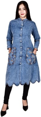 GALAXXY Women Printed A-line Kurta(Dark Blue)